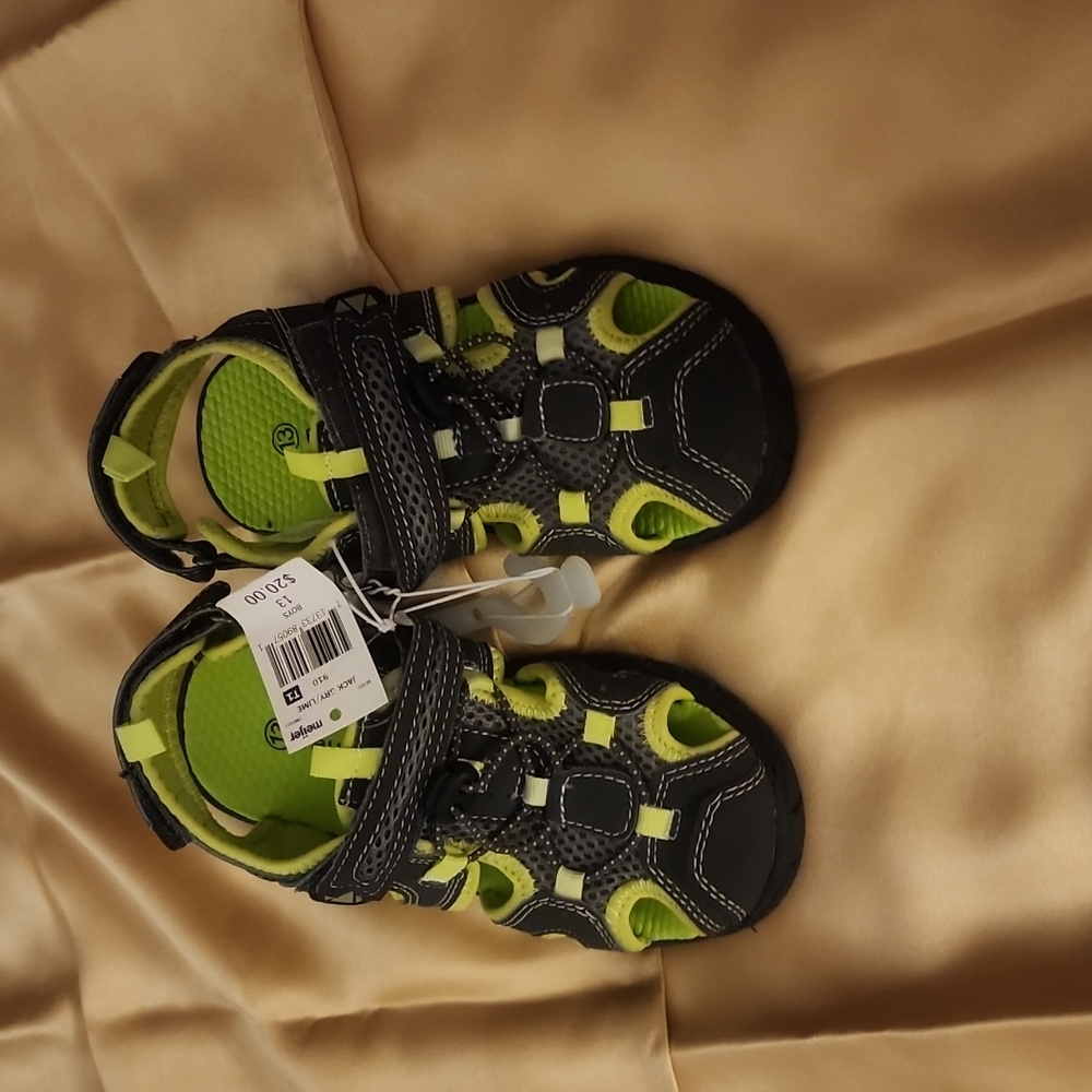 Little boys, size 13, velcro sandals. Grey, lime green NWT